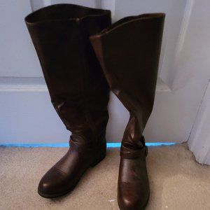 Womens High Brown Boots with Double Buckle Size 9